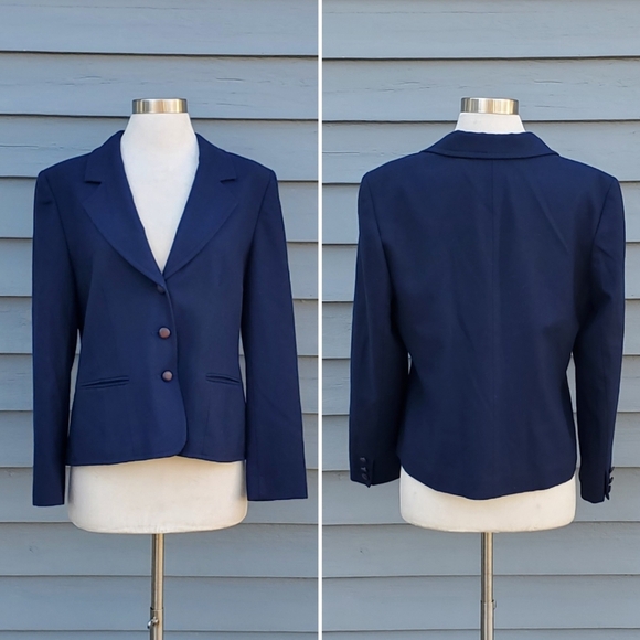 Vintage 80s Pendleton Retro Navy Blue Wool Preppy Acadamia 3 Button Blazer Md - Picture 1 of 5